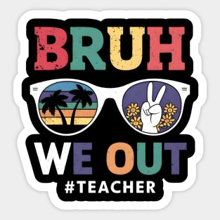 Bruh We Out Retro Sunset and Peace Sign Sunglasses Sticker